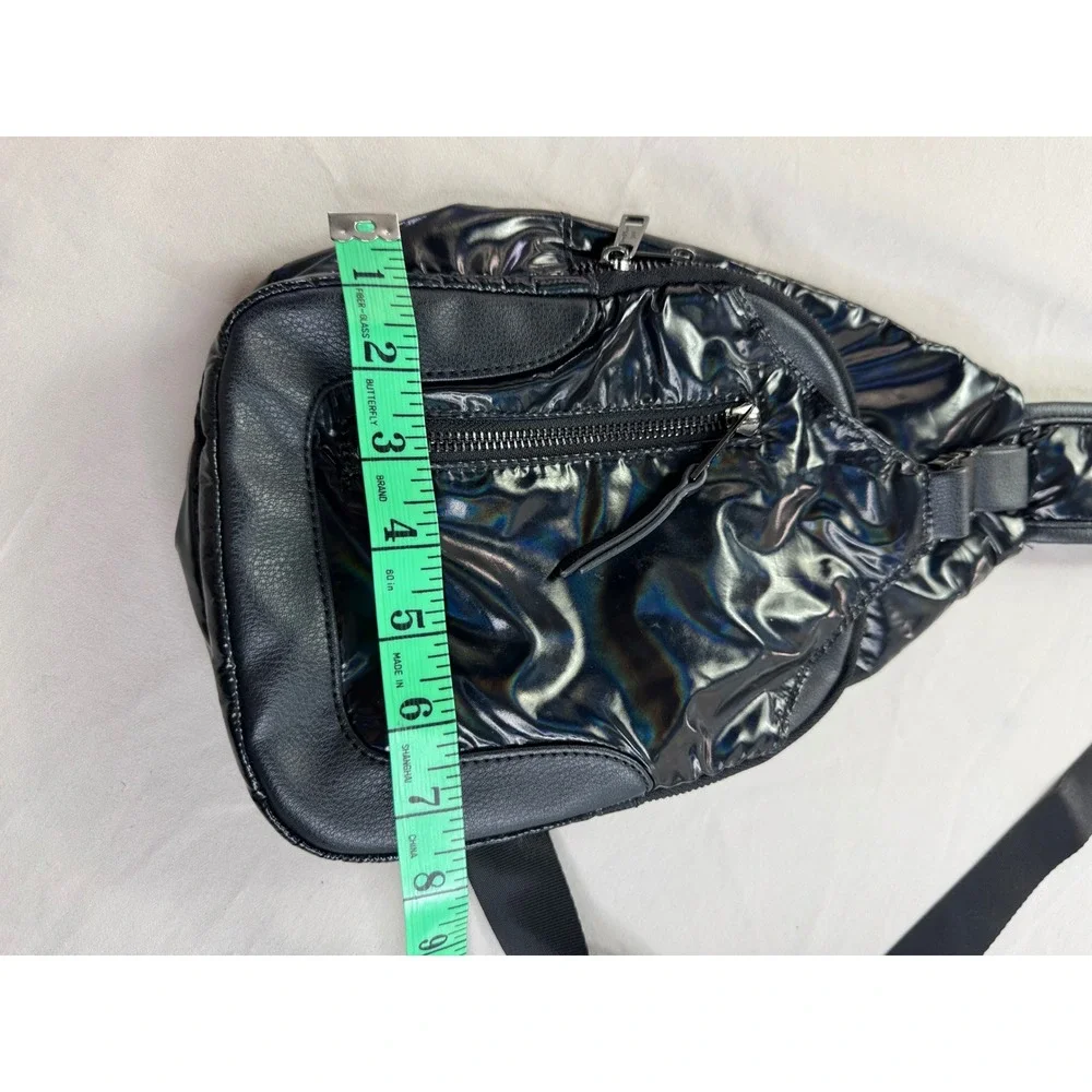 Madden Girl Black Iridescent Sling Bag Crossbody Teardrop Backpack Oil Slick